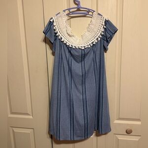 PerSeption Concept XL Blue and White Off the Shoulder Striped Dress